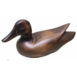Carved Wooden Duck Glass Eyes - 9 x 4 x 4.5" Tall. Decorative Shelf Ornament